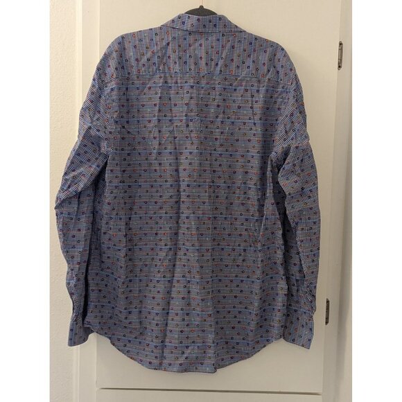 Bugatchi Mens Classic Fit Blue Gingham Shirt With Floral Pattern 100% Cotton Siz - Picture 6 of 7
